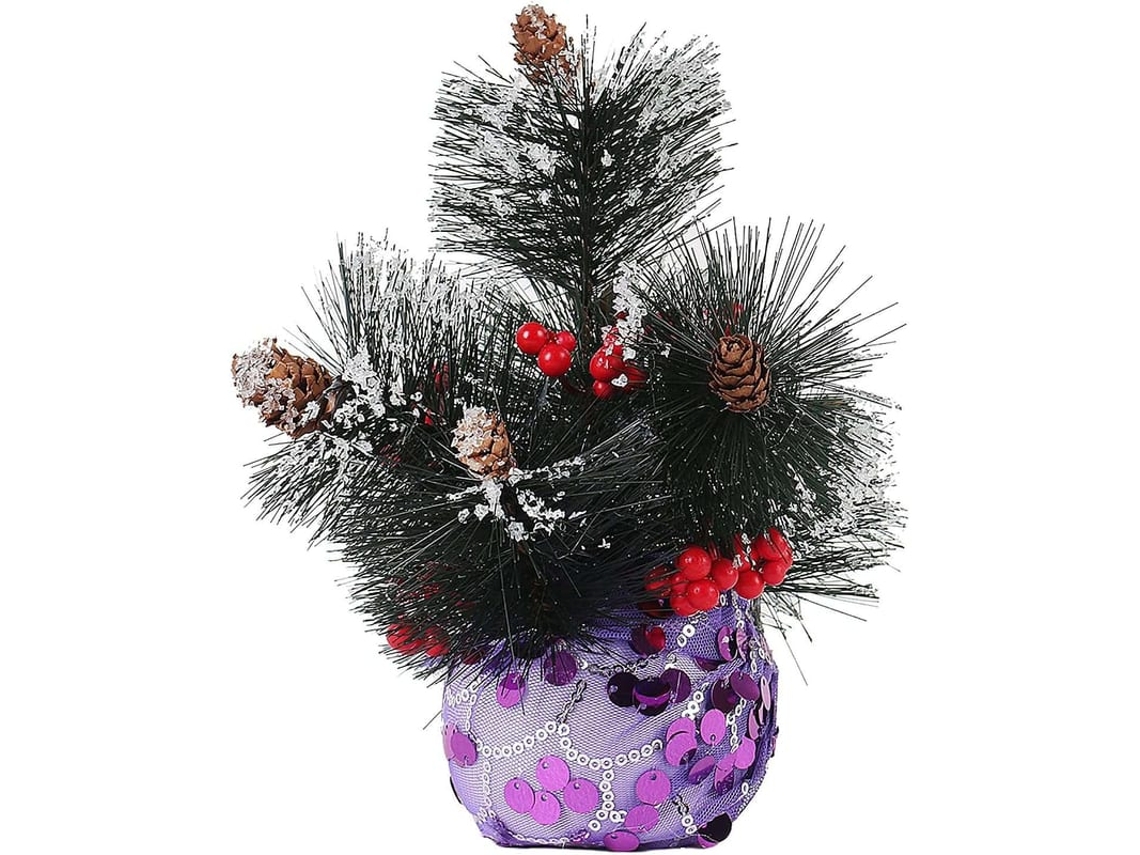 Mini Árvore De Natal Artificial 8 Polegadas Agulhas De Pinho Imitadas Base De Tecido Roxo Para Mesa