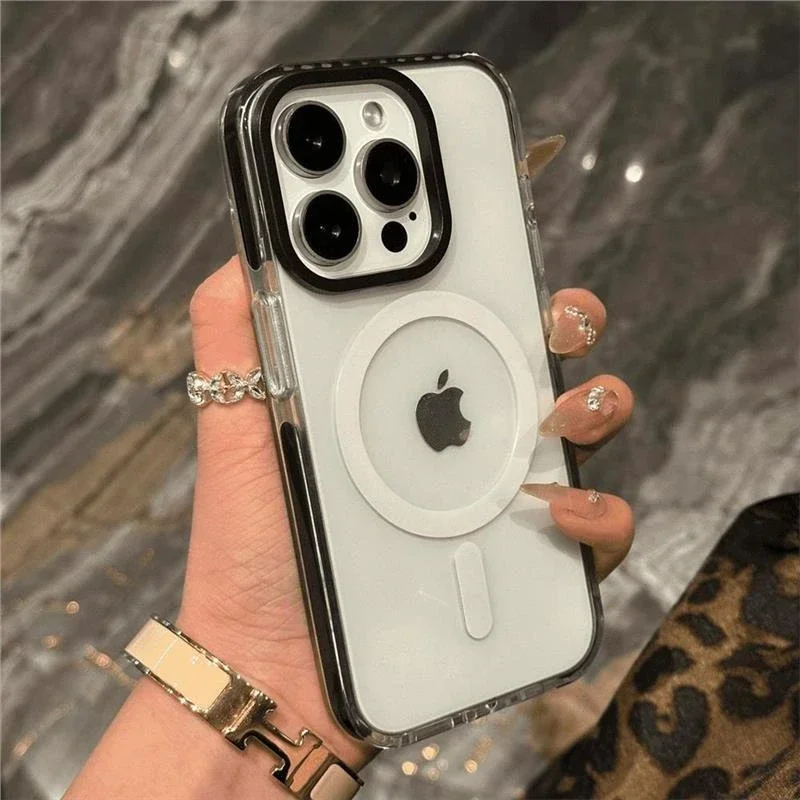 Capa Transparente Preta Para Iphone 11 Com Carregamento Sem Fio E Moldura Traseira Transparente Magnética.