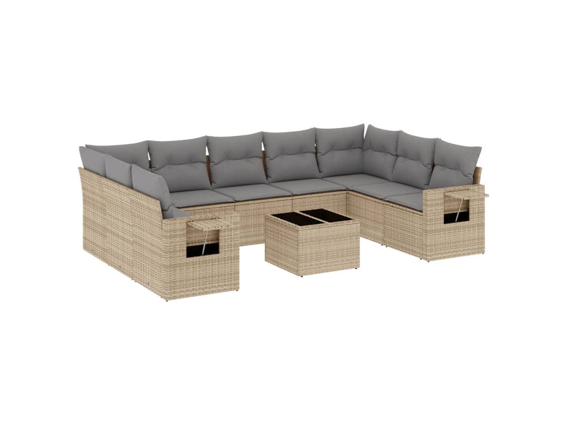 Conjunto de 10 Sofás para Jardim com Almofadões Vime Pe Bege MAISON EXCLUSIVE