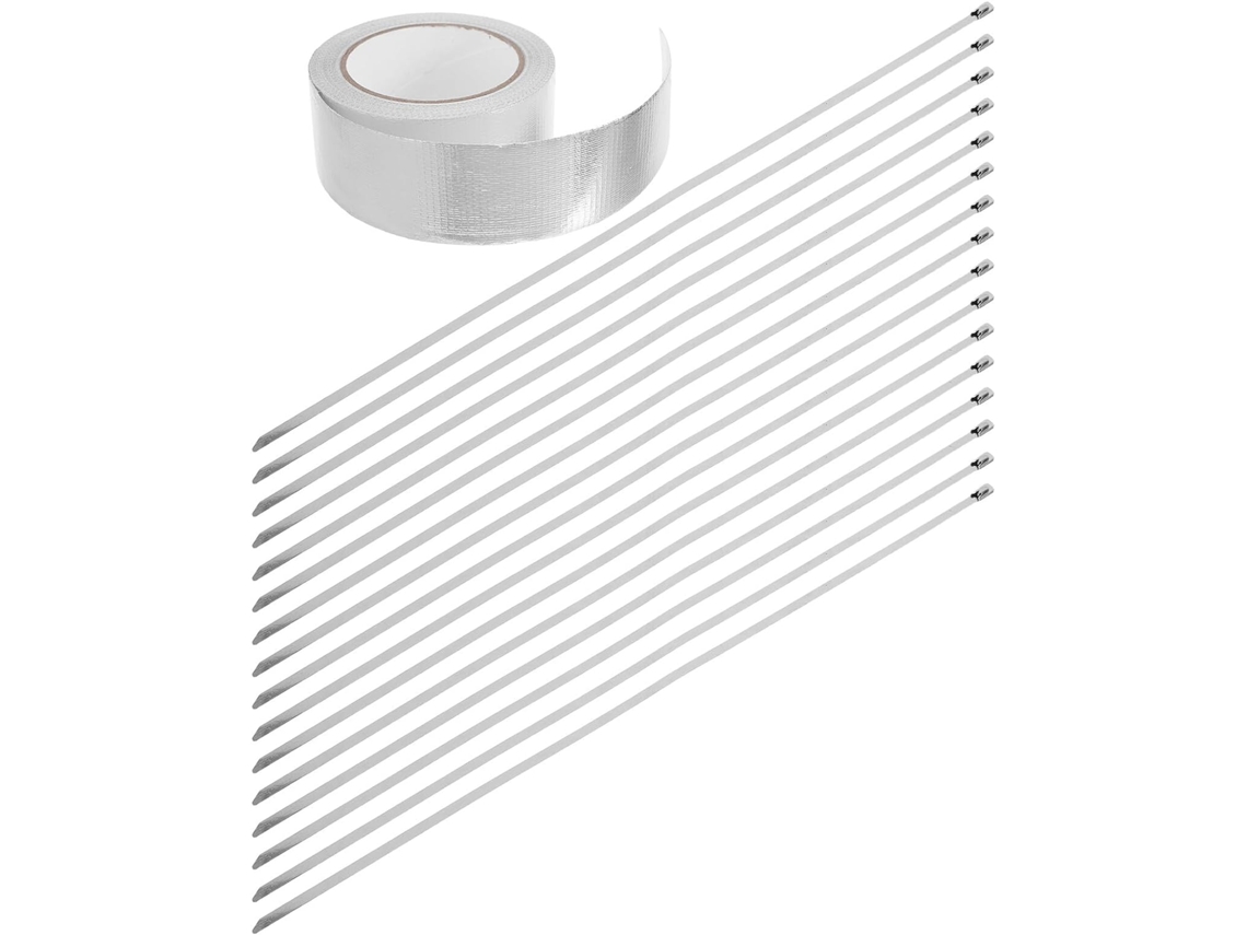 Fita Adesiva De Alumínio À Prova D'água 20m X 5cm Com 20 Abraçadeiras De Aço Inoxidável