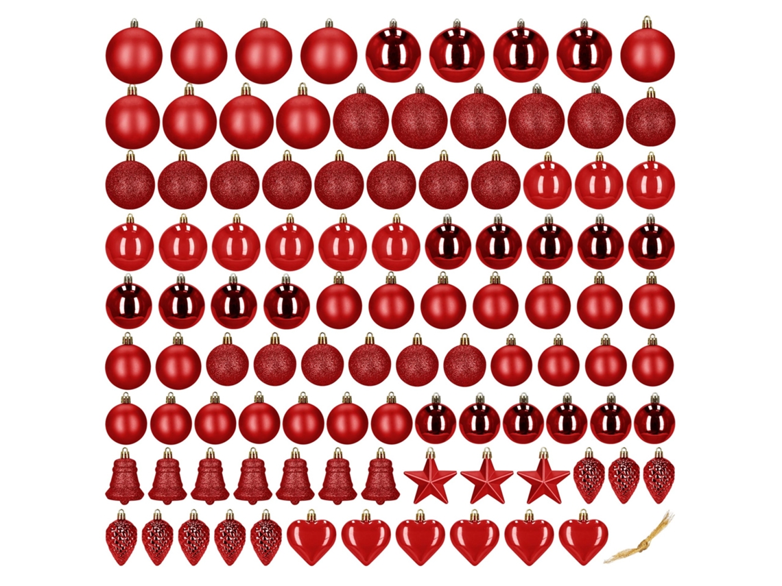 Enfeites De Árvore De Natal, Conjunto De 100 Decorações, Inquebráveis, Vermelhos