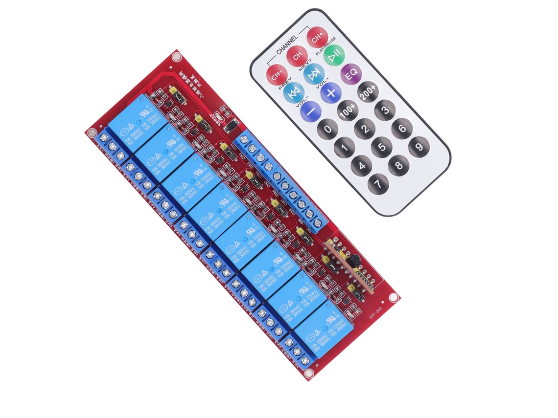 Placa Receptora De Rele Universal Infravermelho 8 Canais 10a Controle Remoto Seguro Diy 5v