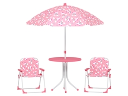Conjunto Infantil de Mesa e Cadeiras com Guarda-sol Rosa 4 Peças BTFORUS