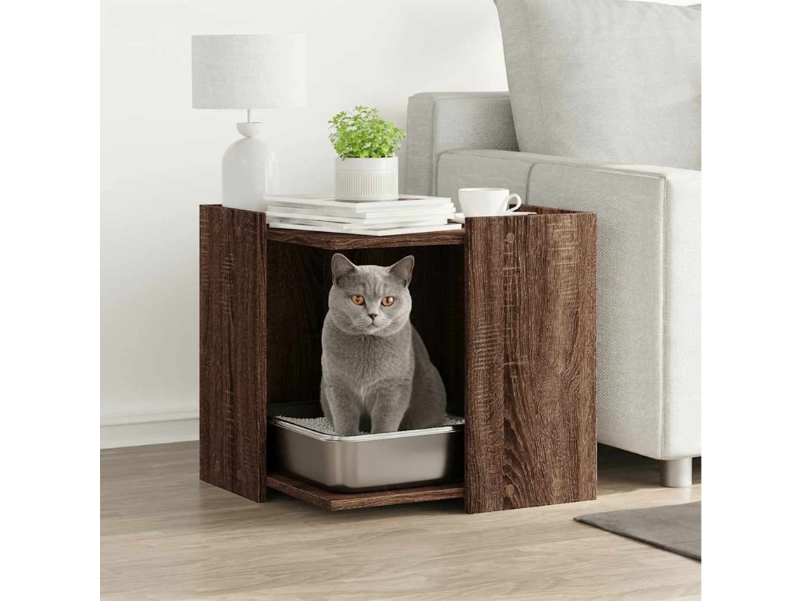 Vidaxl Compartim. Caixa Areia Gatos Deriv. Madeira Carvalho Castanho