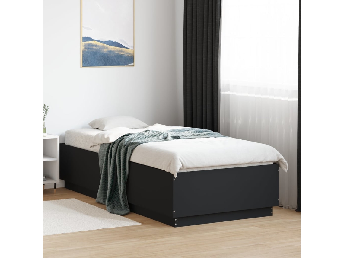 Vidaxl Estrutura Cama C/ Luzes Led 100x200 Cm Derivados Madeira Preto