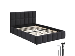Cama Estofada Tectake Com Base Ripas, Moderna E Conforto Design, Mdf E Aço, 133x220x93cm, Veludo Preto