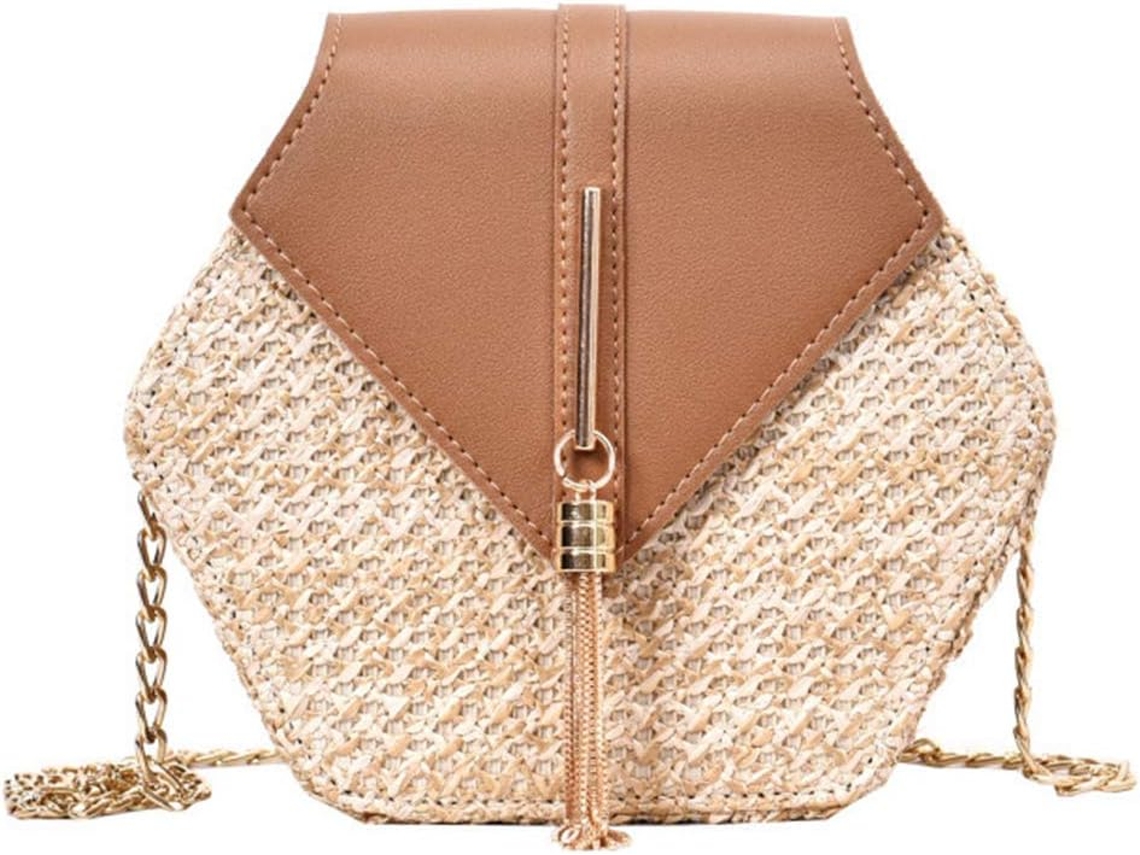 Bolsa De Palha Trançada Com Tassel, Alça De Ombro Versátil Para Praia, Compras E Viagens.
