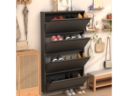 Armário Sapatos Metal 4 Gavetas Flip Preto, Slim, Para Entrada, Organizador Parede Cs