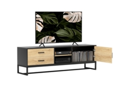 Móvel Tv Pour Téléviseurs Jusqu'à 60 Pouces, Móvel Tv Avec Placard Compartiments Ouverts, 2 Tiroirs, Madeira Naturel