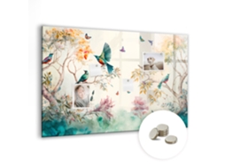 Quadro De Vidro Magnético Flores Pássaros Natureza Para O Quarto Das Crianças Espelharte (90x60 Cm)