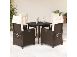 Vidaxl 5 Pcs Conjunto Jantar P/ Jardim C/ Almofadões Vime Pe Castanho