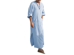 Robe Longa Árabe Muçulmana Masculina, Roupa Casual Do Oriente Médio, Thobe Kaftan Islâmico Azul Brilvibera
