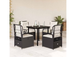 Vidaxl 5 Pcs Conjunto De Jantar P/ Jardim C/ Almofadões Vime Pe Preto