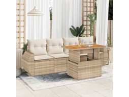 Vidaxl 5 Pcs Conjunto De Sofás P/ Jardim Com Almofadões Vime Pe Bege