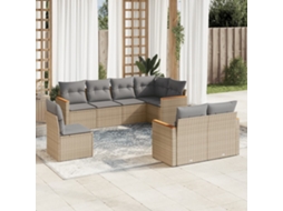 Vidaxl 8 Pcs Conjunto De Sofás P/ Jardim Com Almofadões Vime Pe Bege