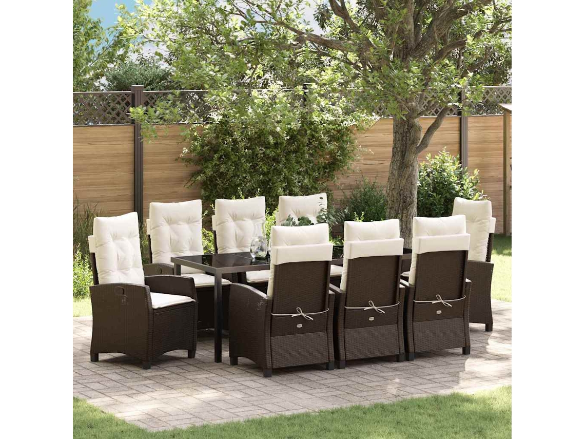 Vidaxl Conjunto De Jantar Para Jardim 9 Unid. Castanho Vime Pe