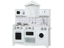 Cozinha de Madeira com Som Cozinha Brincar com Acessórios em Aço Inoxidável Máquina Lavar Micro ondas. Lava loiça 79.5x24x94 Cm Branco FYNTERA EUROPA
