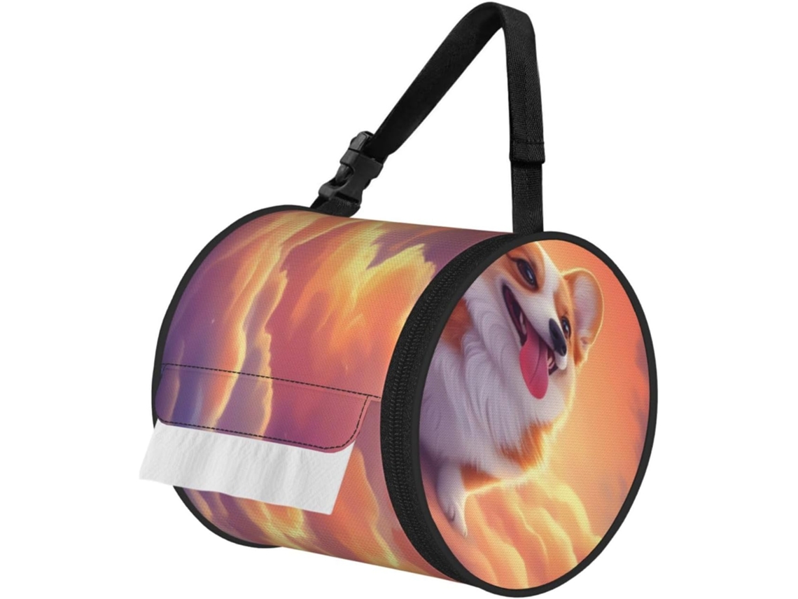 Porta Papel Higiênico De Pendurar Com Estampa Corgi E Nuvens Ao Pôr Do Sol, Caixa De Lenços Dobrável Para Banheiros E