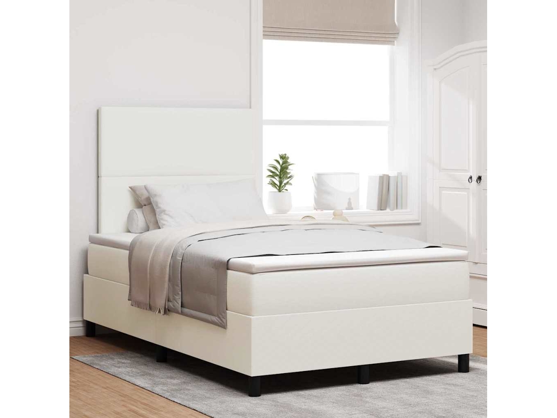 Vidaxl Cama Box Spring Led Com Cabeceira Creme E Branco 120 X 190 Cm