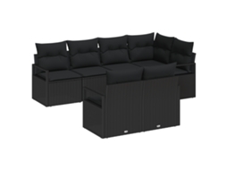 Conjunto 7 Conjunto De Sofá De Jardim Vidaxl Preto Vime Pe (232 X 122 X 85 Cm)
