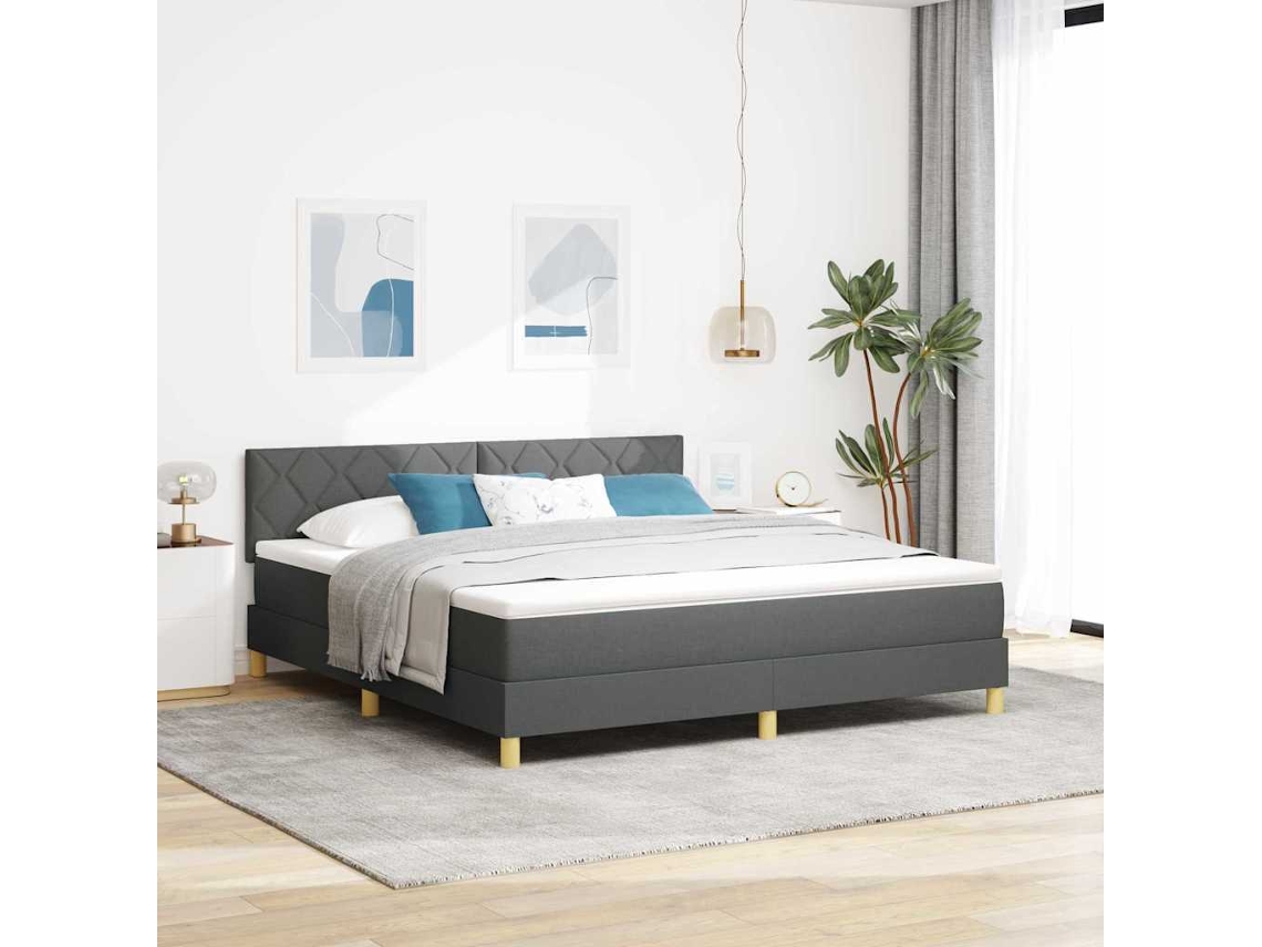 Vidaxl Cama Box Com Almofada Manual Cinza Escuro 180 X 200 Cm Tecido
