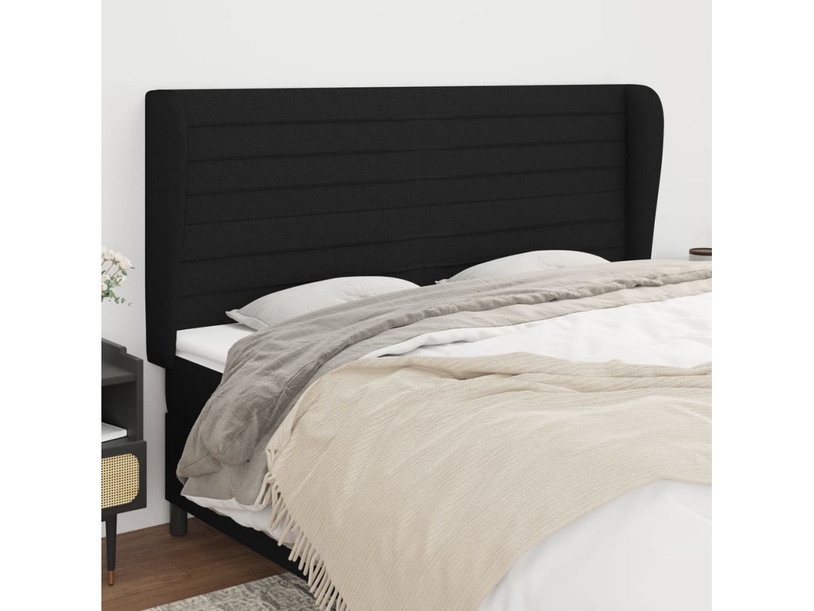 Vidaxl Cabeceira De Cama C/ Abas Tecido 203x23x118/128 Cm Preto
