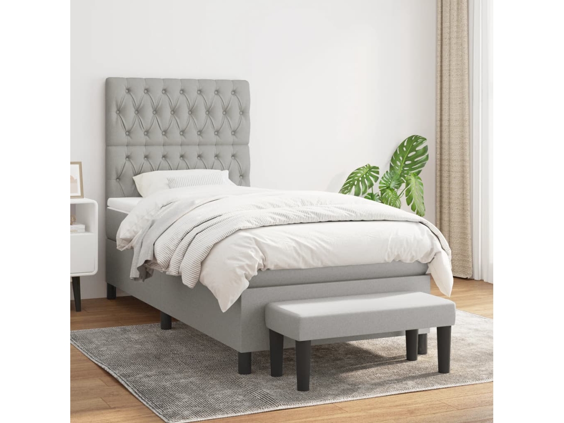 Vidaxl Cama com Molas/colchão 100x200 Cm Tecido Cinzento claro