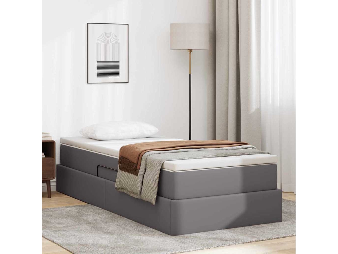 Vidaxl Cama Com Arrumação E Colchão Com Colchão Cinzeto 90 X 190 Cm