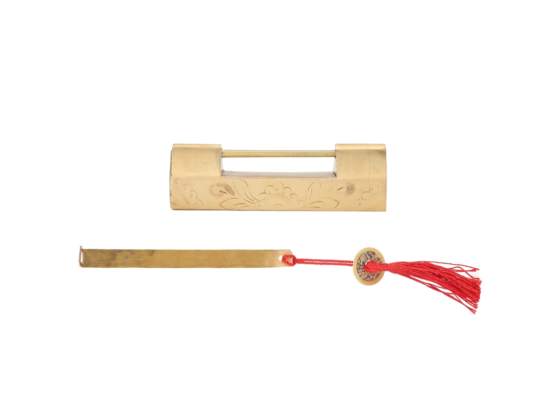 Cadeado de Latão com Chave, 6,5 Cm, Estilo Chinês Antigo, Entalhado, para Caixa de Joias Ou Armário CHABERLU