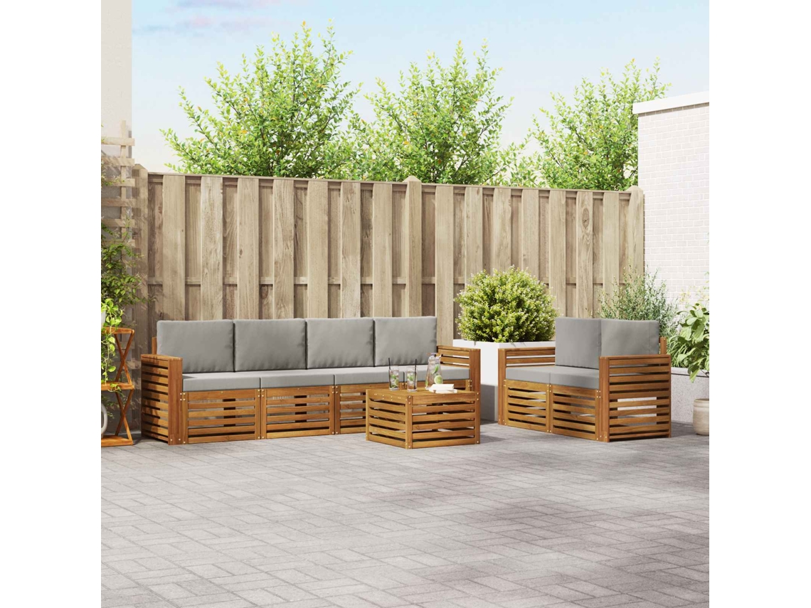 Vidaxl Conjunto De Sofás Para Exterior 7 Unid. Cinza Natural E Claro