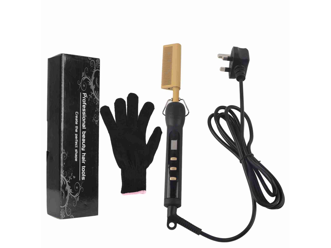 Pente alisador elétrico 2026 para cabelo e barba, dupla função: alisador/ondulador, plugue bivolt (110-240V)