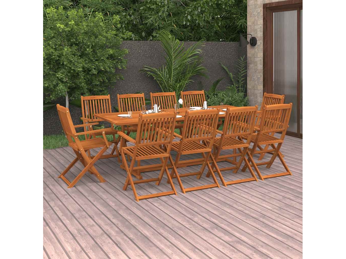 Vidaxl 11 Pcs Conjunto De Jantar Para Jardim 220x90x75cm Acácia Maciça