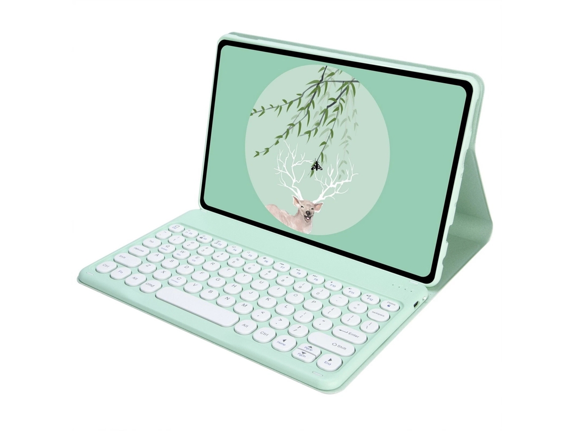 Capa Com Teclado Bluetooth Para Lenovo Tab P12 12.7 Com Layout Pt, Teclas Redondas, Verde Elysve