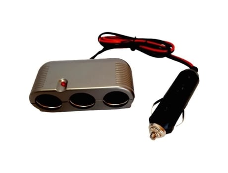 Tomada tripla para acendedor de cigarros (12/24 V) para dispositivos HTC com plugue de alta resistência e cabo vermelho de 80 cm.