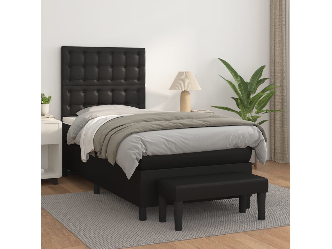 Vidaxl Cama Com Molas/colchão 90x190 Cm Couro Artificial Preto