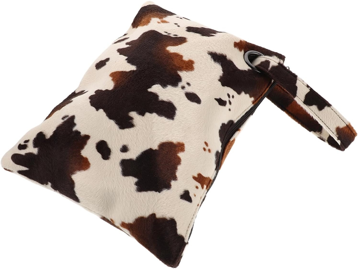Bolsa Clutch Feminina Com Estampa De Vaca, Bolsa De Mão Com Zíper Para A Noite Com Estampa Animal.