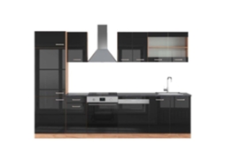 Cozinha R-Line, 300 cm, PT Antracite, Preto brilhante/Carvalho dourado, Vicco
