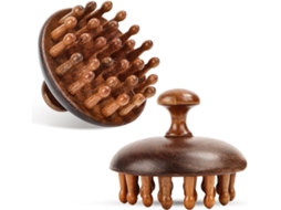 Conjunto Com Duas Escovas De Massagem Para A Cabeça Em Madeira - Escova De Massagem 2 Em 1