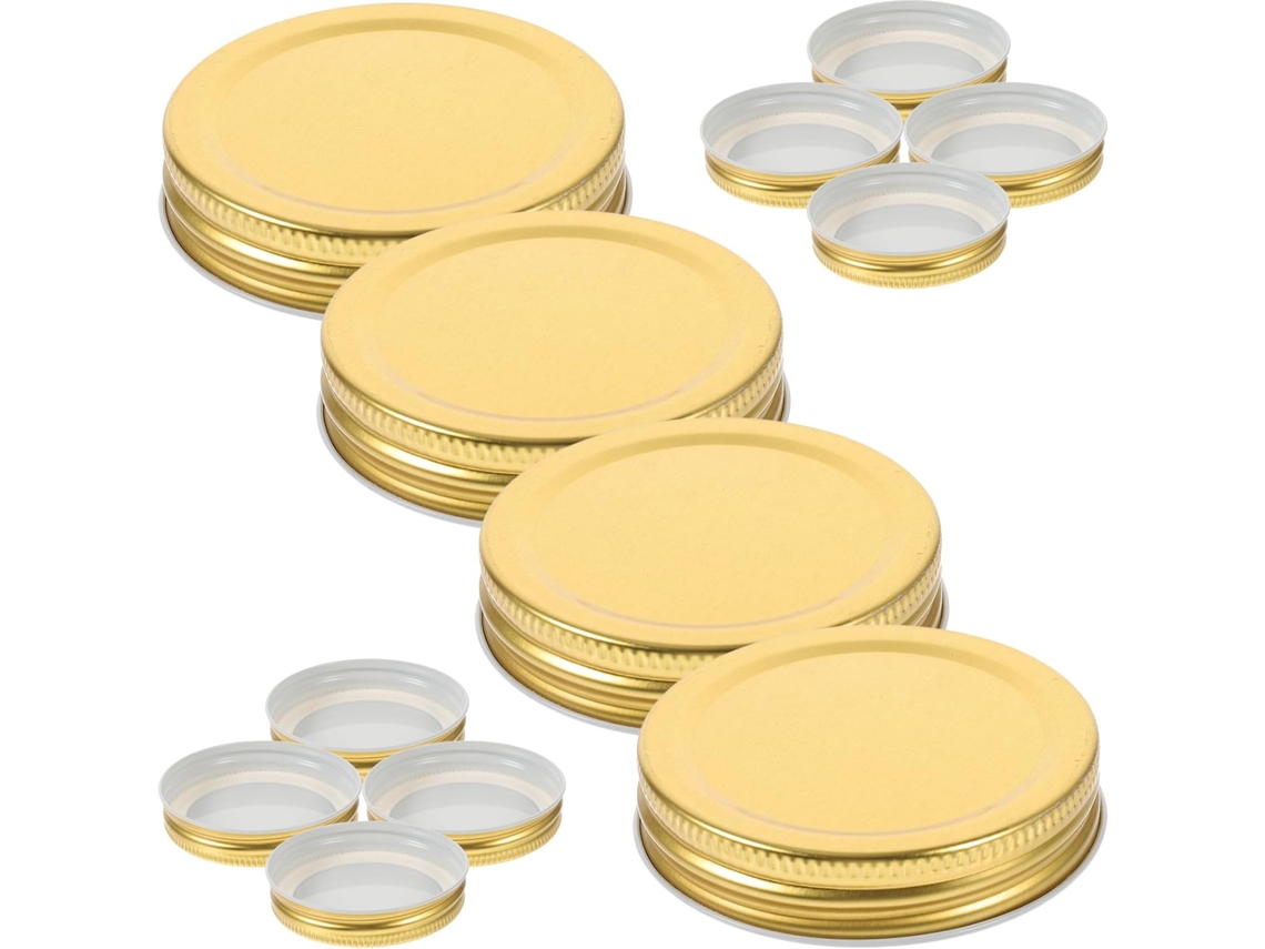 12 Tampas De Pote Conservas Boca Larga 70mm - Herméticas Vedação A Vácuo Metal Dourado Para Armazenamento E Preservação Cozinha