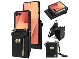 Capa Tkdaddy Para Samsung Galaxy Z Flip7 5g Com Zíper E Design Tipo Carteira, Capa De Celular Em Pu Com Alça Longa, Preta
