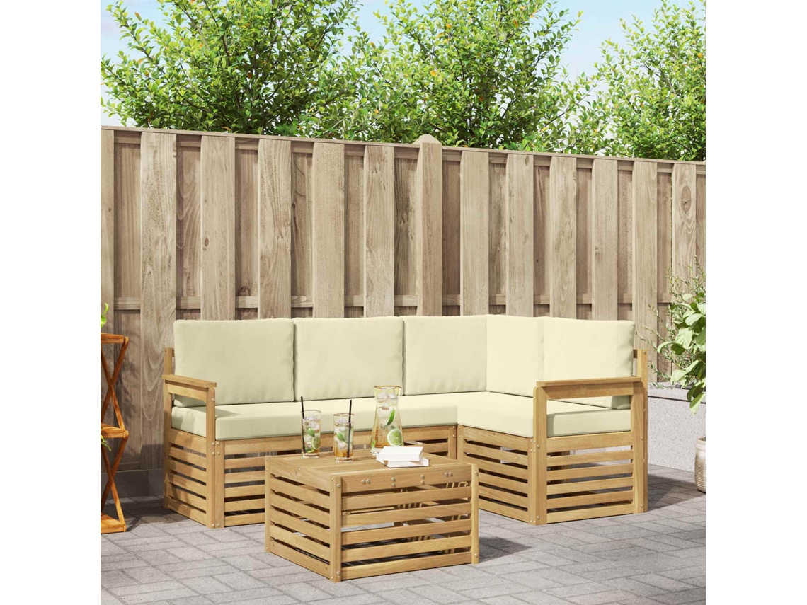 Vidaxl Conjunto De Sofás Para Exterior 5 Unid. Branco E Creme