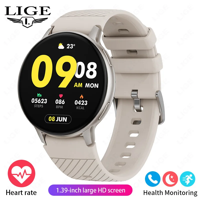 Smartwatch MDUG com Chamadas Bluetooth, Esportes, Saúde (bege)