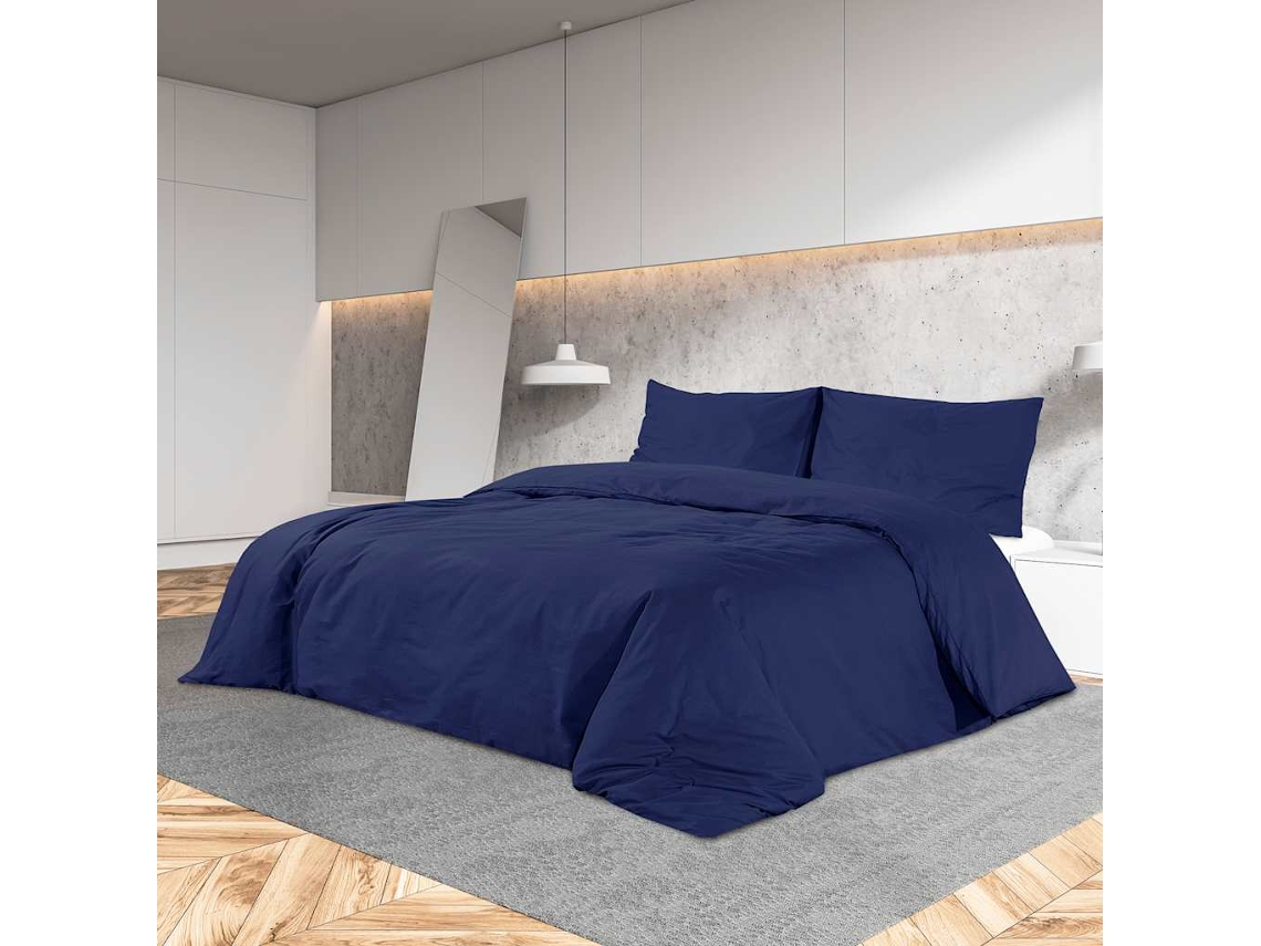 Vidaxl Conjunto Capa De Edredão 140x200cm Microfibra Leve Azul Marinho