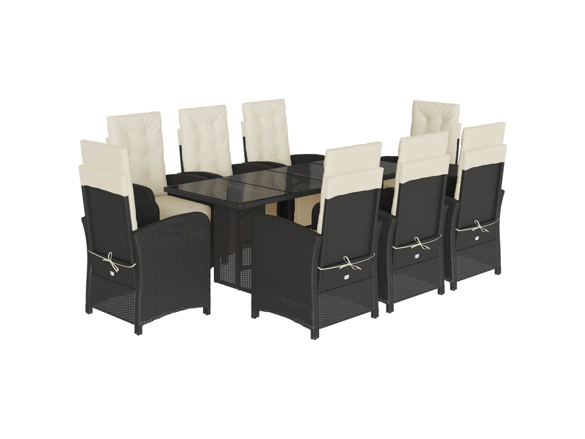 Conjunto de 9 Jantar para Jardim com Almofadões Vime Pe Preto MAISON EXCLUSIVE