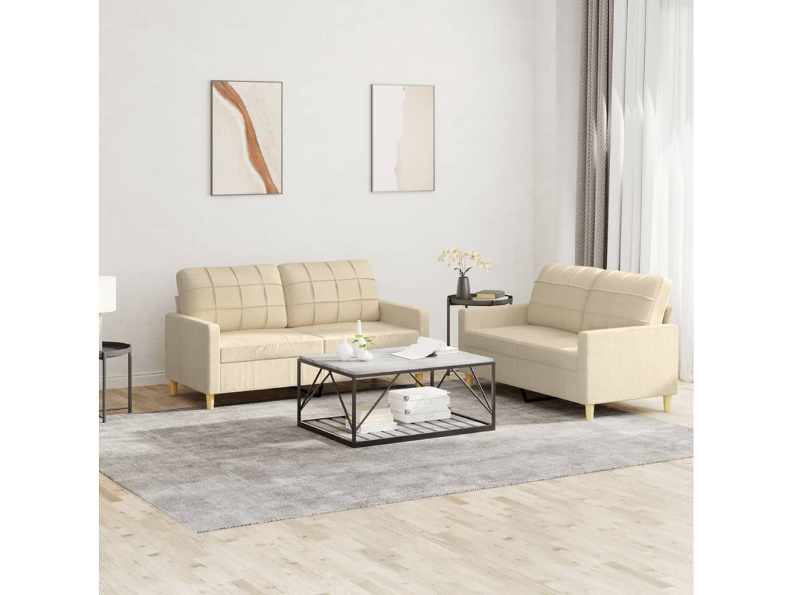 Vidaxl 2 Pcs Conjunto De Sofás Com Almofadões Tecido Cor Creme