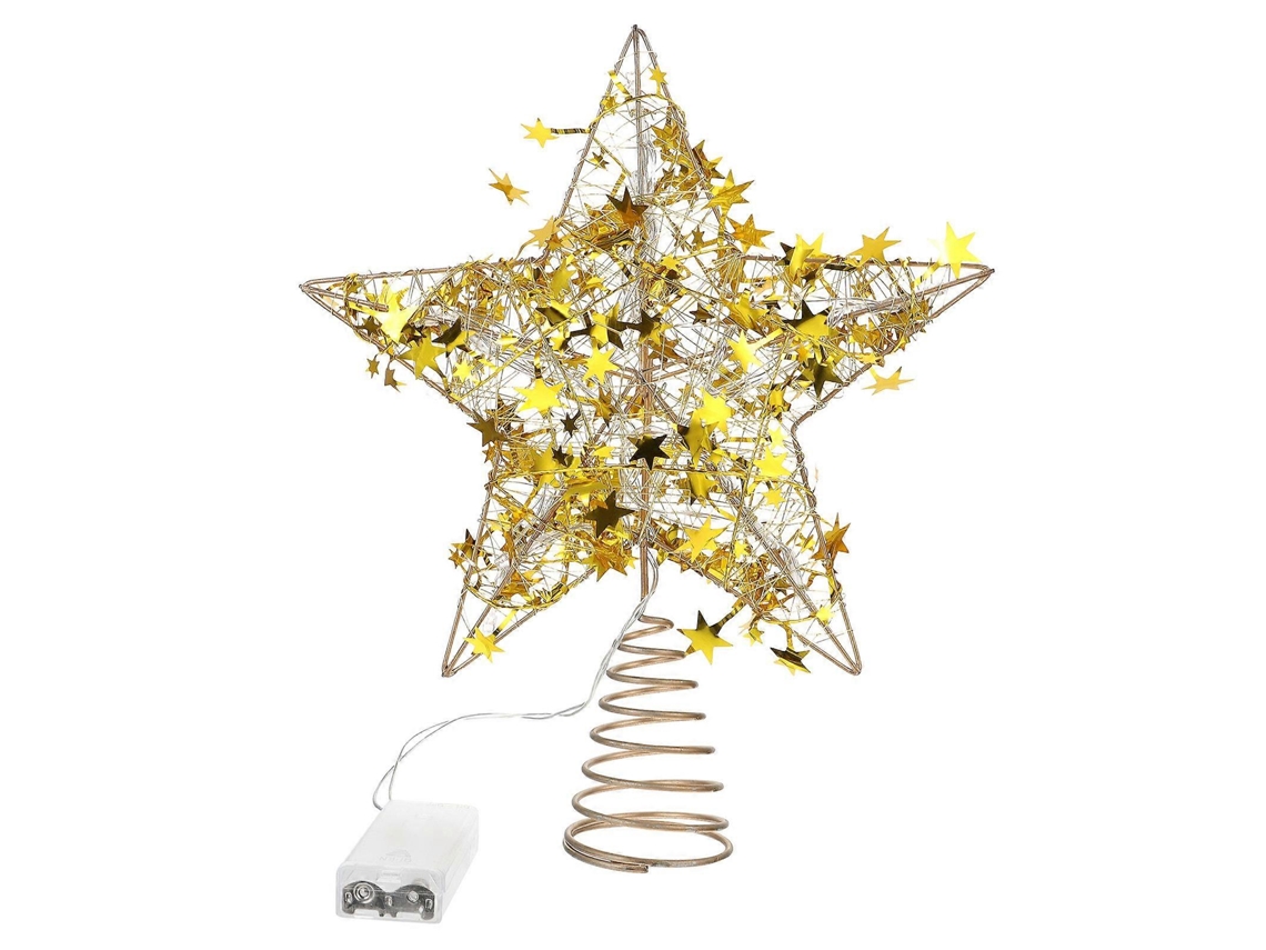 Topo De Árvore De Natal Com Estrela Iluminada Por Led, Dourado, 30 X 25,5 Cm, Topo De Árvore Decorativo Olysi Shop (1 Pacote)