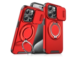 Suporte Casa Slide Câmara Para Iphone 15 Pro Max Pele Sintética Magnética Vermelho