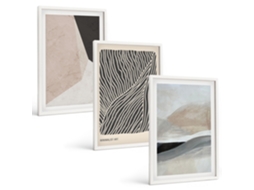 Pinturas Murais Modernas Padrões Abstratos Em Bege E Cinza Moldura Branca Imagens Para Um Quarto Infantil Espelharte (3 Piezas De 40x60 Cm)