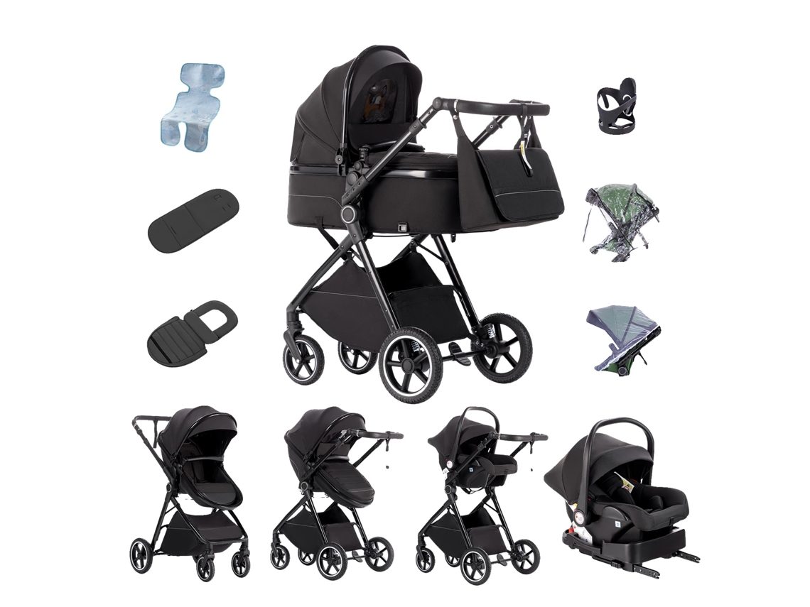 Carrinho De Bebê, Dobrável Simples, Design Versátil, Preto Com Isofix Bas