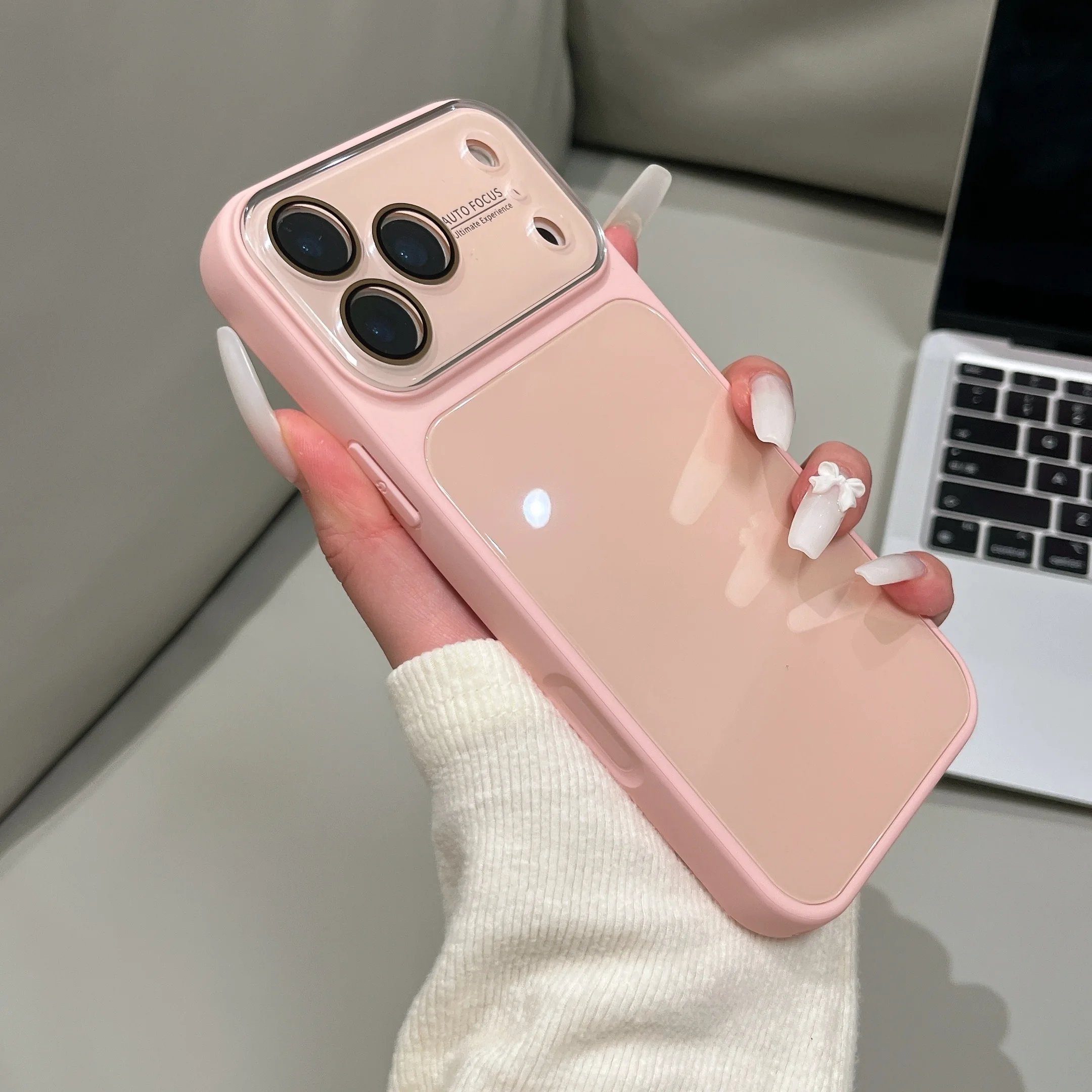 Capa De Celular Em Vidro Temperado (para Iphone 14 Pro Rosa) Com Proteção Para Lente De Cristal.